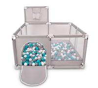 Selonis Parque De Juegos Con Canasta Y 100 Bolas Para Niños, Gris:Gris/Blanco/Turquesa