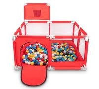 Selonis Parque De Juegos Con Canasta Y 100 Bolas Para Niños, Rojo:Negro/Blanco/Azul/Rojo/Amarillo/Turquesa