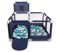 Selonis Parque De Juegos Con Canasta Y 200 Bolas Para Niños, Azul:Gris/Blanco/Turquesa