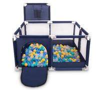 Selonis Parque De Juegos Con Canasta Y 200 Bolas Para Niños, Azul:Turquesa/Azul/Amarillo/Transparente