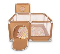 Selonis Parque De Juegos Con Canasta Y 200 Bolas Para Niños, Beige:Beige Pastel/Amarillo Pastel/Blanco/Menta/Rosa Claro
