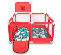 Selonis Parque De Juegos Con Canasta Y 200 Bolas Para Niños, Rojo:Gris/Blanco/Turquesa