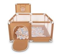 Selonis Parque De Juegos Con Canasta Y 400 Bolas Para Niños, Beige:Beige Pastel/Azul Pastel/Blanco