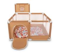 Selonis Parque De Juegos Con Canasta Y 400 Bolas Para Niños, Beige:Beige Pastel/Azul Pastel/Salmón