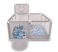 Selonis Parque De Juegos Con Canasta Y 400 Bolas Para Niños, Gris:Gris/Blanco/Transparente/Azul Claro