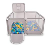 Selonis Parque De Juegos Con Canasta Y 900 Bolas Para Niños, Gris:Azul/Turquesa/Amarillo/Transparent