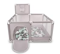 Selonis Parque De Juegos Con Canasta Y 900 Bolas Para Niños, Gris:Blanco/Gris/Menta