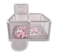 Selonis Parque De Juegos Con Canasta Y 900 Bolas Para Niños, Gris:Blanco/Gris/Rosa Claro