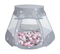 Selonis Tienda 105X90cm/100 Bolas De Campaña/Castilo Plegable con Bolas 6Cm para Niños, Gris:Blanco/Gris/Rosa Claro