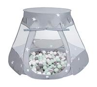 Selonis Tienda 105X90cm/300 Bolas De Campaña/Castilo Plegable con Bolas 6Cm para Niños, Gris:Blanco/Gris/Menta