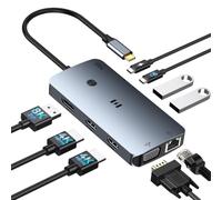 Selore - Estación de Acoplamiento USB C, Adaptador de Monitor HDMI Dual, concentrador USB C, 3 monitores con HDMI Dual, Displayport, VGA, Carga PD de 100 W, Adaptador de 3 Puertos USB 2.0 para DELL