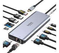 Selore - Estación de acoplamiento USB C con doble monitor, concentrador USB C 13 en 1, 3 monitores con HDMI dual, DP, 10G USB A/C, 100 W PD, 5 puertos USB A/C, Gigabit Ethernet, estación de
