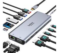 Selore - Estación de acoplamiento USB C de doble monitor, estación de acoplamiento para laptop, estación de acoplamiento 14 en 1, 3 monitores con 2 HDMI, VGA, 10G USB A/C, 100W PD, 6 puertos USB A/C,
