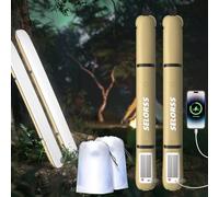 SELORSS Luces Solares Inflables Para Acampar, Lámpara Telescópica Outask de 33,86IN/86cm, Luz LED Portátil Para Exteriores de 2000mAh, Resistente Al Agua con Luz Blanca Para Acampar -2 Pack Kaki