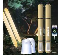 SELORSS Luces Solares Inflables Para Acampar, Lámpara Telescópica Plegable Outask De 33,86IN/86cm, Luz LED Portátil Para Exteriores de 2000mAh, Impermeable con Luz Cálida Para Acampar - 2 Pack KaKi