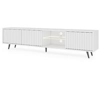 Selsey Bello - Soporte TV - Balnco con frentes de Listones y Patas de Metal Negro - LED - 140 cm