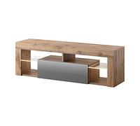 Selsey BIANKO - Mueble TV Moderno/Mesa TV/Mueble para Salón / 140 cm (con LED, Roble Dorado/Gris Brillante)