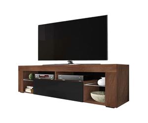 Selsey BIANKO - Mueble TV Moderno/Mesa TV/Mueble para Salón / 140 cm (sin LED, Nogal/Negro Brillante)