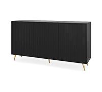 Selsey Cajonera Bello con frentes de láminas 154 cm Negra con Patas Doradas