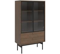 Selsey Carini - Vitrina de Cristal (85 cm, 2 cajones, 3 Compartimentos), Color Nogal