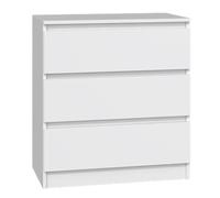Selsey Cómoda 75 x 70 x 40 cm - Tres cajones espaciosos - Frente sin Mango - Tablero aglomerado Laminado Resistente de 16 mm - Diseño Blanco - Ideal para dormitorios
