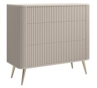 Selsey Cómoda Armario de Almacenamiento con 3 cajones con Ranuras para Abrir Cierre Suave Gris Beige Patas Doradas Ovarlo