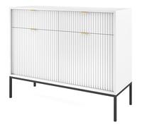 Selsey Cómoda Blanca Moderna Vellore - 2 Puertas con Superficie Ranurada y Marco Acero - Cómoda Dormitorio Habitación - Estantes y Cajones Espaciosos - Material Resistente y Bisagras Häfele
