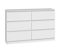Selsey Cómoda de 75 x 120 x 30 cm - Seis cajones espaciosos - Frente sin Mango - Tablero aglomerado Laminado Resistente de 16 mm - Diseño Blanco - Ideal para dormitorios