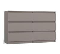 Selsey Cómoda de 75 x 120 x 30 cm - Seis cajones espaciosos - Frente sin Mango - Tablero aglomerado Laminado Resistente de 16 mm - Diseño Gris - Ideal para dormitorios