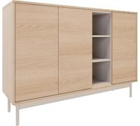 Selsey Comoda Dormitorio 138 cm Cajonera Cashmere y Roble Lindberg - Aparador Moderno con 3 Puertas y Nichos Abiertos, Mueble de Almacenaje con Patas Metálicas, Fabricado en Europa