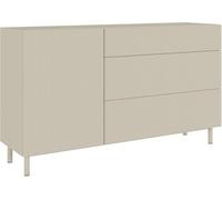 Selsey Comoda Dormitorio 140 cm Gris Beige - Cajonera con 3 Cajones y 1 Puerta con Estantes, Comoda Moderna para Dormitorio y Salón, Mueble de Almacenaje con Patas Metálicas, Fabricado en Europa