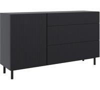 Selsey Comoda Dormitorio 140 cm Negro - Cajonera con 3 Cajones y 1 Puerta con Estantes, Comoda Moderna para Dormitorio y Salón, Mueble de Almacenaje con Patas Metálicas, Fabricado en Europa