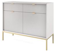 Selsey Cómoda Dormitorio Vellore 104x83x39 cm - Aparador Moderno y Minimalista con Frentes Acanalados, Gris, Marco Dorado - Cómodas Dormitorio Elegantes con Gran Capacidad de Almacenamiento
