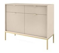 Selsey Cómoda Dormitorio Vellore 104x83x39 cm - Aparador Moderno y Minimalista con Frentes Acanalados, Beige Mate, Marco Dorado - Cómodas Dormitorio Elegantes con Gran Capacidad de Almacenamiento