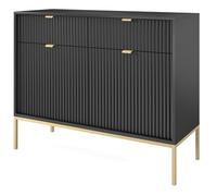 Selsey Cómoda Dormitorio Vellore 104x83x39 cm - Aparador Moderno y Minimalista con Frentes Acanalados, Negro, Marco Dorado - Cómodas Dormitorio Elegantes con Gran Capacidad de Almacenamiento