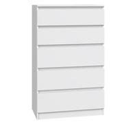 Selsey Cómoda Malwa 109,5 x 70 x 40 cm - Cinco cajones espaciosos - Frente sin Mango - Tablero de partículas Laminado Resistente de 16 mm - Diseño Blanco - Ideal para dormitorios