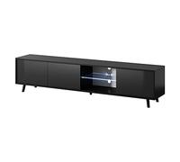 Selsey Galhad - Mueble TV - 175 cm Ancho - Negro Mate/Negro Brillo - Iluminación LED con Pilas