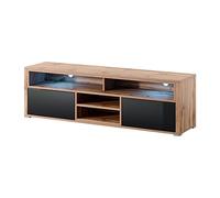 Selsey Mario - Mueble TV/Mesa TV en Estilo Nórdico/Mueble para Salón (con LED, Roble Dorado/Negro Brillante)