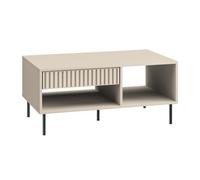 Selsey Mesa de Centro Beige - Dimensiones 100 x 60 x 48 cm - Moderna Mesa de salón con cajón extraíble - Placa laminada Robusta Resistente a los arañazos - Patas de Metal - Decoración de Listones -