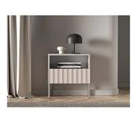 Selsey Derriva - Mesita de Noche (50 cm, con frentes Acanalados, cajón de pie, Patas de Metal, Color Beige Claro)