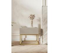 Selsey Mesita De Noche con Patas Doradas con Cajón Y Lamas 50 x 44 cm Mesilla De Noche Gris Beige Veldio