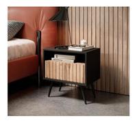 SELSEY Mesita de noche con cajón y frente de listones negro/roble wotan - Bello