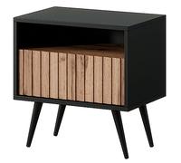 Selsey Mesita De Noche con Compartimento Abierto Y Cajón con Lamas Patas Negras Mesilla De Noche Roble Wotan Bello