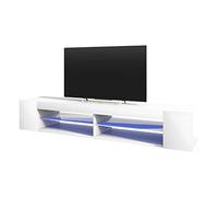 Selsey Mitchell - Mueble TV con LED/Mesa para TV/Mueble para Salón Comedor/Estilo Nórdico (180 cm, Blanco Mate/Blanco Brillante)