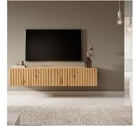 Selsey Telire - Mueble de TV Colgante - Roble Artesano con Frente de Lamas - 140 cm