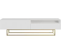 Selsey Mueble De TV Mesa De TV 175 cm con Patas Doradas con Compartimento Abierto Fachada Fresada Blanco Veldio