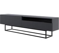 Selsey Mueble De TV Mesa De TV 175 cm con Patas Negras con Fachada Fresada Negro Veldio