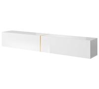 Selsey Mueble De TV Mesa De TV 200 cm Suspendido para Salón Dormitorio Blanco con Inserción Dorada Bisira
