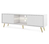 Selsey Mueble De TV Mesa De TV con Patas Doradas 135 cm con Lamas Blanco Bello