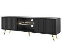 Selsey Mueble De TV Mesa De TV con Patas Doradas 135 cm con Lamas Negro Bello